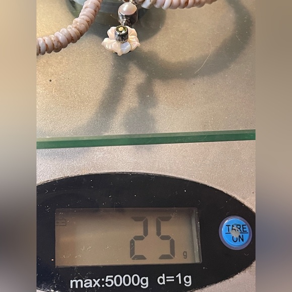 VINTAGE SHELL HEISHI Beads sterling silver flower Pendant NECKLACE vintage pearl - Picture 9 of 16